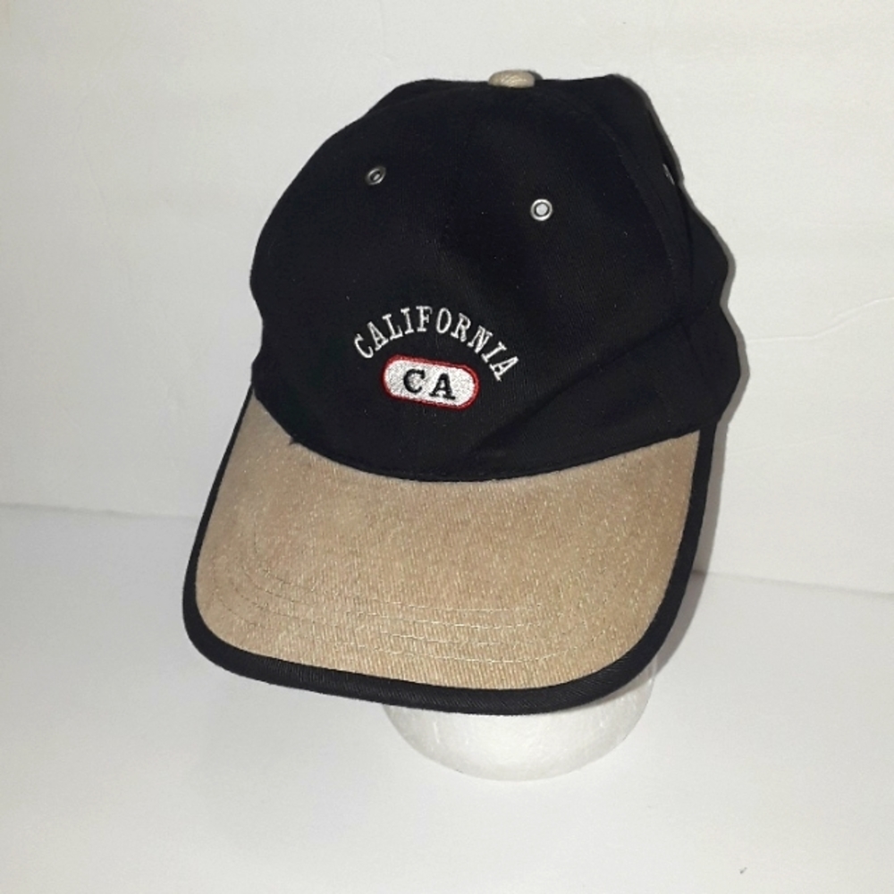 c - VTG.CALIFORNIA CA HAT ADJ FAHRENHEIT FASHION HEADWEAR BLACK & TAN W/ COL…